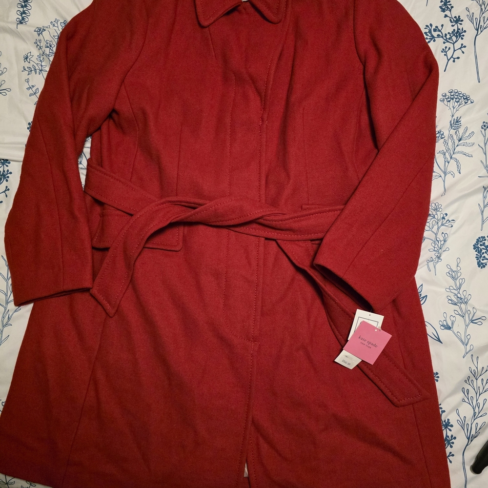 Beautiful Red NWT Kate Spade New York Wool Blend Pea Coat Belted Wrap Size XL